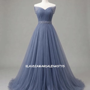 Ball Gown Dress Gray Off-Shoulder Style Beaded Waistband formal prom dress