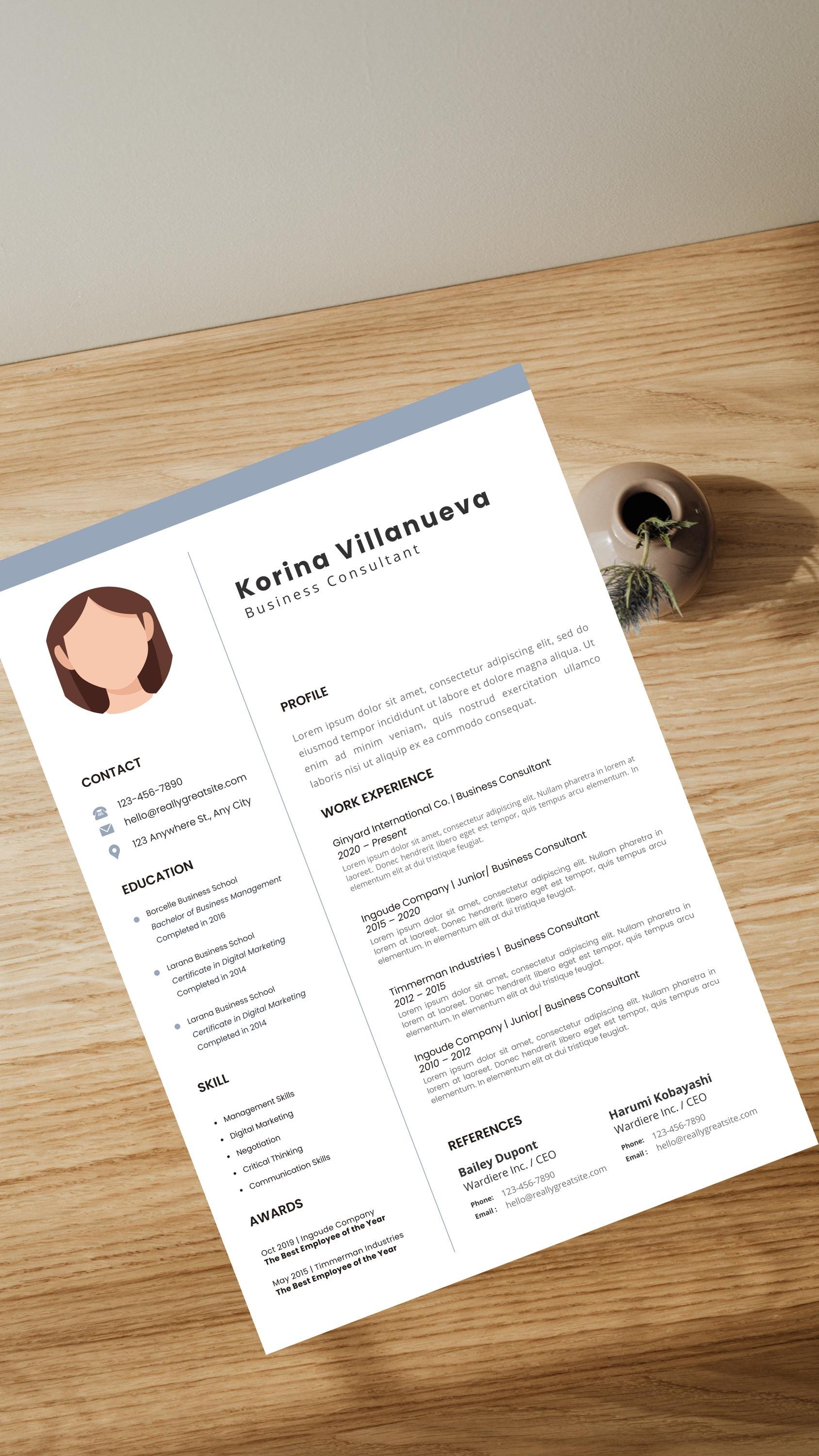 Modern Resume Template Canva | Minimalist CV, ATS Friendly (digital ...