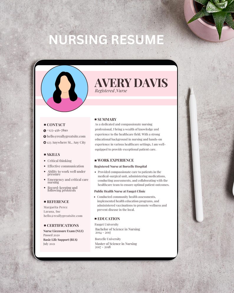 Nurse Resume Template Canva Editable | ATS Friendly Nursing CV (instant ...