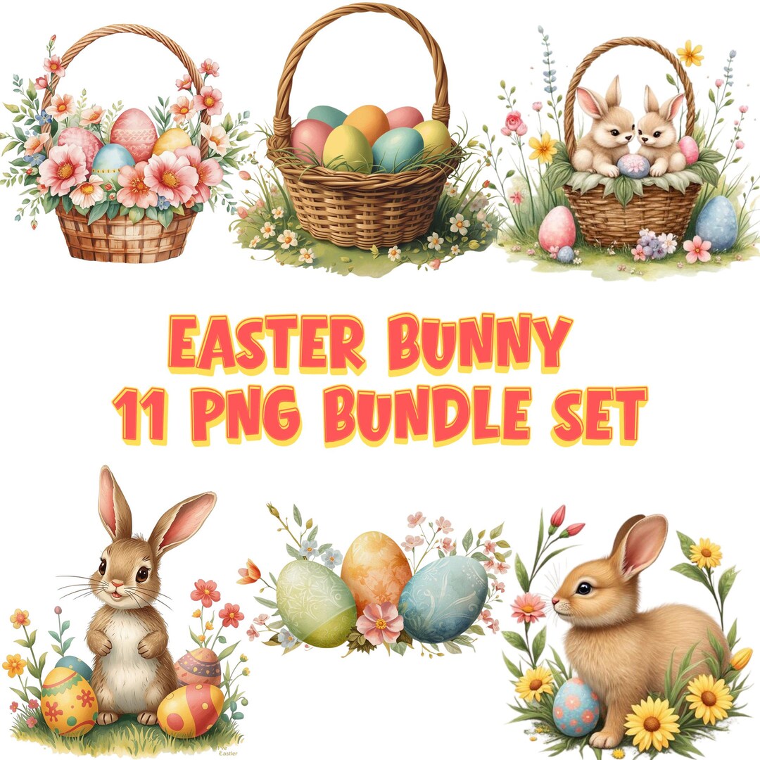 Easter Bunny Spring Set 11 PNG Bundle Digital Download, Egg Basket - Etsy
