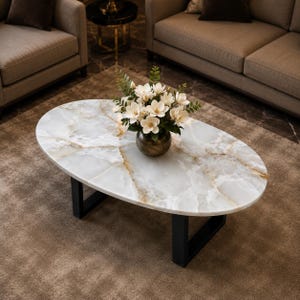 Designer White Onyx oval center table furniture
Luxury handcrafted White Onyx stone coffee table