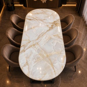 Mesa de jantar artesanal em ônix branco, mesa de jantar de luxo em pedra, mesa oval em ônix, mesa de jantar moderna em mármore, móveis de jantar personalizados.