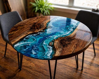 Handmade Epoxy Resin River Coffee Table Round Walnut Wood Ocean Table Modern Living Room Center Table Luxury Art Furniture