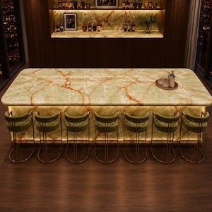 Luxury Green Onyx Bar Counter Table with Backlit Stone Design Modern Custom Onyx Bar Island for Home Bar & Lounge