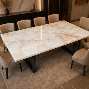 Handmade White Onyx Dining Table Luxury Stone Dining Table Rectangular Marble Dining Table Custom Modern Dining Room Table