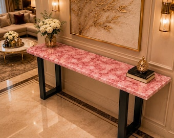 Rose Quartz Console Table Handmade Luxury Entryway Furniture Modern Stone Hallway Accent Table
