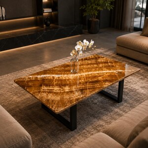 Handmade Brown Onyx Coffee Table Luxury Stone Center Table Modern Rectangular Onyx Living Room Table Custom Marble Coffee Table