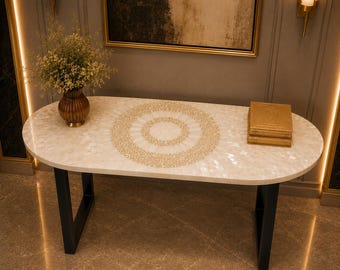 Luxury Selenite Console Table Handmade White Crystal Console Table Modern Entryway Table Premium Stone Hallway Furniture