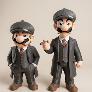 Mario Luigi Peaky Blinders Figure Set 27cm 31cm | Custom Gamer Collectible Decor | Unique Shelf Display Gift