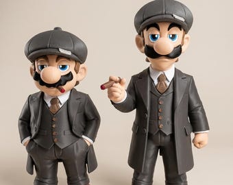 Set de figuras de Mario y Luigi de Peaky Blinders (27 cm x 31 cm) | Decoración coleccionable personalizada para gamers | Regalo único para exhibir en estanterías