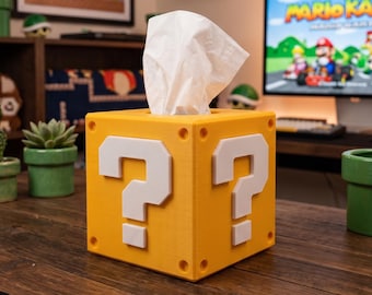 Super Mario Question Block Tissue Box | 3D Printed Tissue Holder | Gaming Room Decor | Gamer Gift | Nintendo Inspired Home Decor
