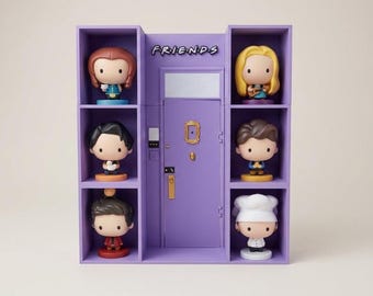 Supporto da esposizione per personaggi della serie TV Friends | Scaffale a forma di cornice di porta viola per personaggi di McDonald's | Ispirato alla porta di Monica | Espositore da collezione stampato in 3D