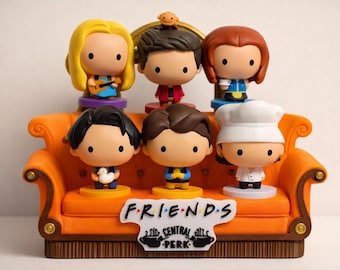 Mini sofá inspirado en Friends para juguetes de McDonald's | Soporte de exhibición de sofá naranja | Decoración coleccionable en miniatura | Accesorio de estante impreso en 3D