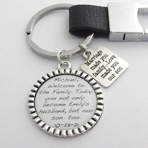 Bräutigam Geschenk, Schwiegersohn Hochzeitsgeschenk-Sohn Geschenk-Zukünftiger Sohn Geschenk-Bräutigam Schlüsselanhänger-Custom Schlüsselanhänger-Future Bräutigam, Geschenk von Schwiegermutter Bräutigam Geschenk