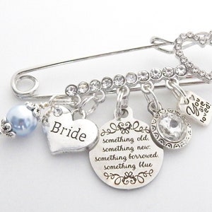 Bridal Pin-Something BLUE Something NEW Bridal Pin- Daughter Gift-Blue for bride-Wedding Traditions-Something Old Bouquet Charm-Six pence