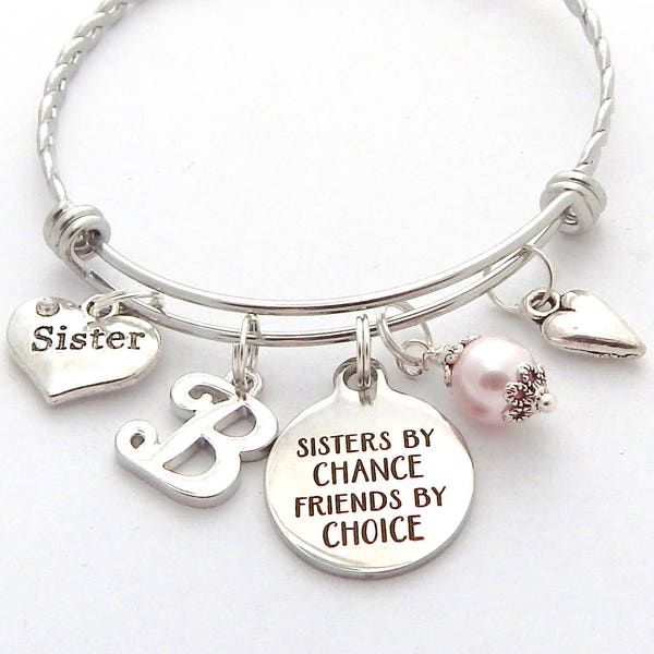 Sister Gifts, BIG SISTER Gift-Sister Initial Jewelry-Silver Sister Bracelet-Step Sister Gift- Twin Sister-Sister by Chance Friends by choice