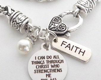 Silvery Bible Verse Inspirational Christian Jewelry for Women philippians  Joshua 1:9 Be Strong Courageous Bracelet Scripture Encouragement