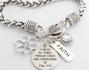 PHILIPPIANS 4:13 bijoux bibliques, bracelet verset de la Bible, cadeau RELIGIEUX, cadeau d'appréciation, bijoux chrétiens, cadeau d'encouragement foi