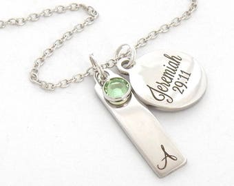 Personalized Scripture Bar NECKLACE, Bible Verse Jewelry, Jeremiah 29:11 For I know the plans I have for you, Baptism Gift, Communion Gift