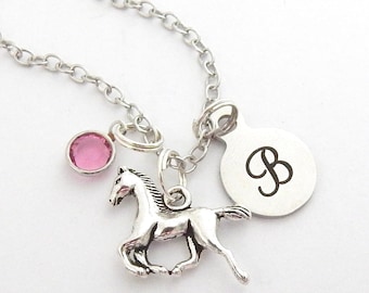 HORSE Necklace-Personalized Horse Jewelry Mini Horse Necklace-Horse Initial Birthstone Necklace, Horse Jewelry for Girls, Toddler Gift, Colt