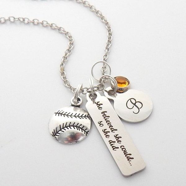 Softball Gift-Baseball Necklace-Sports Jewelry-Girls Softball Team Gifts-Softball charm,Baseball Gift-Gifts for Softball players, for her