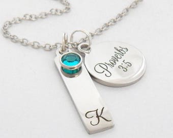 Personalized Scripture Necklace-Bible Verse Jewelry-Proverbs 3:5 Trust in the lord with all your heart-Bar Necklace Baptism gift, Communion