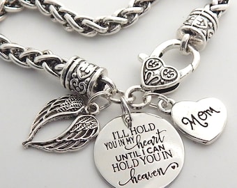 SALE! Memorial BRACELET, Angel Wing Sympathy Gift Mother, Loss of mom, Dad, Remembrance, I'll hold you in heart until i hold you in heaven