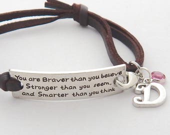 Braver Stronger Gift-Girls Leather Bracelet- Inspirational Jewelry-BRAVER Stronger Leather bracelet Gift-Motivational Bracelet-Boho Bracelet