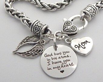 Memorial Angel Wings BRACELET, Sympathy Gift Mother, Loss of mom, Dad, Remembrance, God has you in his arms, I have you in my heart