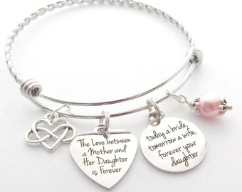 MOTHER of the Bride charm bracelet-Gift from Bride to mom-Mother Daughter Gift from daughter on wedding day-Today a Bride-Infinity Bracelet