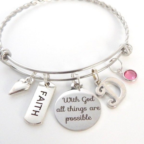 Christian gifts for women, Scripture Jewelry-Faith -With God all things are possible Bracelet-Communion-Sponsor Bracelet-Ministry-Baptism