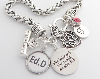 ED.D Gift, Doctor of Education, Ed d Graduation Doctorate Bracelet, PERSONALIZED Ed.d Jewelry, PH D Grad, University English Major Graduate