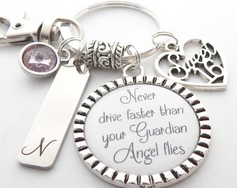 Personalized Sweet 16 New Driver Keychain-Guardian Angel Keychain-Sweet 16 Gift-New Driver Keychain-gift ideas Driver-Driver Gift for her