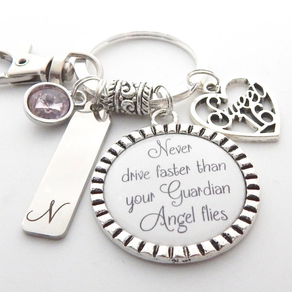 Personalized Sweet 16 New Driver Keychain-Guardian Angel Keychain-Sweet 16 Gift-New Driver Keychain-gift ideas Driver-Driver Gift for her