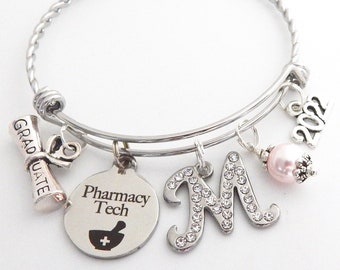 Pharmacy Tech Gift, Pharmacy Tech Graduation Bracelet, Pharmacy Technician Jewelry, Gift for Pharmacy Student,  Pharm Tech, Rx Tech Bangle
