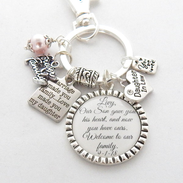 Future DAUGHTER In LAW Gift--Gift from Mother in law-Bride to be Gift-Family KEYCHAIN-Future Daughter in Law Charm-Welcome to our Family Gif