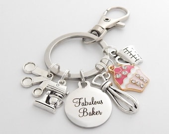 Baker Gifts-BAKING Keychain-Chefs Gifts-Culinary student gift, Culinary school Graduation-Bake lover Gift-cupcake-Baking Jewelry-Pastry Chef