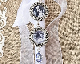 Bouquet Charm Memorial Photo Pin-Something Blue for Bride Silver Bouquet Charm BRIDAL Bouquet Picture Lace Bouquet Memory Charm Scarf Pin