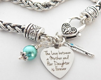 MOTHER DAUGHTER Bracelet, Infinity Love Gift from Mom-Sweet 16 Gift, Feather Daughter Gift-Mommy's Girl Bracelet, Gift for Daughter from Mom