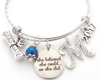 Class of 2022 Graduation Gift-Senior 2022-Graduation bracelet-Gifts for Graduate-She believed she could so she did-inspirational gift bangle