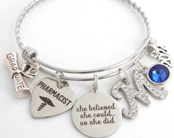 Pharmacist Graduation Gift, Pharmacist Bangle Bracelet, Pharmacy Tech Grad, Pharmacist Jewelry, Medical School Graduation Gifts, RX Gift Her