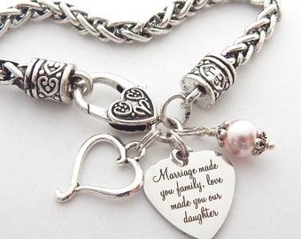 Daughter In Law Gift, Engraved WEDDING Bracelet, Charm for Bouquet Gift for Bride, Step Daughter Gift, New DAUGHTER From Mother in Law,Groom