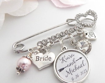 Personalized Bridal bouquet Charm Pin Bridal Dress Charm Garter Charms Bride and Grooms Name Charm For Bride Daughter in Law Gift