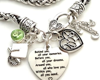 Graduation Bracelet, PERSONALIZED Graduate Jewelry for Her, Daughter graduate, Granddaughter Graduation Gift, Niece Accomplishment