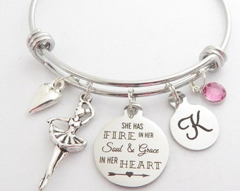 Personalized Ballet Bracelet, Gifts for Ballerinas, Dance Recital Gift, Ballerina charm bracelet, Niece gift, Dancer Jewelry, Ballet Bangle