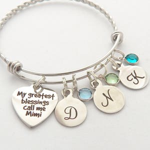 Engraved Gifts for Mimi Bracelet with birthstones, Mimi Jewelry, Gifts for Mimi, GG Bag, greatest Blessings-Triplet Jewelry-from grandkids