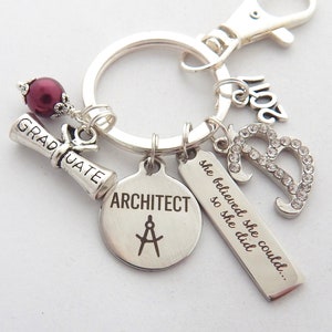Architekt SCHLÜSSELANHÄNGER, Architekten Abschluss Geschenk, Architekten Schmuck, Geschenk für Architekten, College Abschluss Geschenk für sie personalisiertes Geschenk