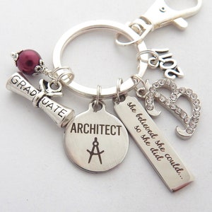 Architect KEYCHAIN, Architect Graduation Gift, Architect Jewelry, Gift for Architect, College Graduation Gift for Her Personalized Grad Gift