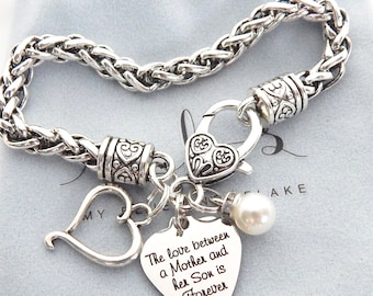 Regalo para mamá de parte de su hijo - Pulsera con dijes de madre e hijo - Regalo para la madre del novio de parte de su hijo - Amor entre una madre y un hijo - Regalos de joyería para mamá de parte del novio