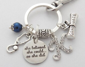 She Believed she could so she did Nurse Graduation Gift, Physician Assistant Keychain, Gifts for Medical Students, Nurse Graduate Keychain